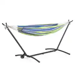 Furniture of America Blue, Green & White Striped Cotton Hammock with Black Metal Stand