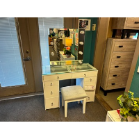 Furniture of America White Vanity with Attached Mirror & Stool