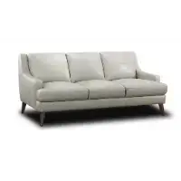 Simon Li Light Grey Leather Sofa with Sloped Arms