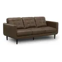 Simon Li Brown Leather Sofa with Squared Arms & Tufted Back Accents