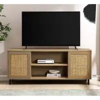 Stanley Ranger 58-Inch Coastal Oak Finish 2-Door Wood & Rattan TV Stand