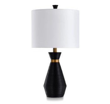 Stylecraft Black Round Column Table Lamp with Brass Accents