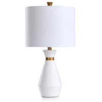 Stylecraft White Round Column Table Lamp with Brass Accents