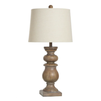 Stylecraft Wood-Look Sculpted Table Lamp with Round Light Beige Shade