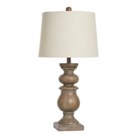 Stylecraft Wood-Look Sculpted Table Lamp with Round Light Beige Shade
