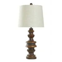 Stylecraft Dark Brown Sculpted Table Lamp with Round Beige Shade