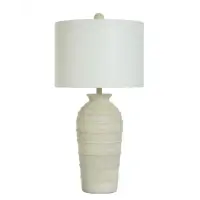 Stylecraft Beige Poly Resin Table Lamp with Round White Shade