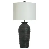 Stylecraft Black Poly Resin Table Lamp with Round White Shade