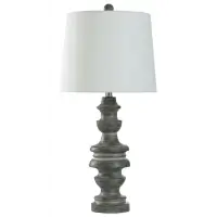 StyleCraft Grey Sculpted Cast Resin Table Lamp with Tapered White Shade