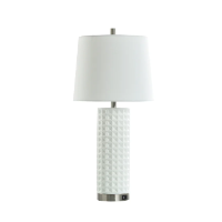 Stylecraft White Resin Table Lamp with Round White Shade & USB