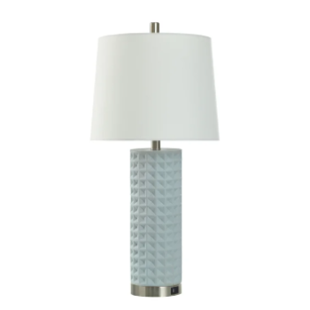 Stylecraft Spa Blue Resin Table Lamp with Round White Shade & USB