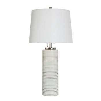 Stylecraft Ivory Pastel Striped Table Lamp with Round White Shade