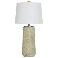 StyleCraft Textured Cream & Gold Table Lamp with Tapered White Shade