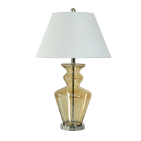 Stylecraft Translucent Amber Glass Table Lamp with Round Beige Shade