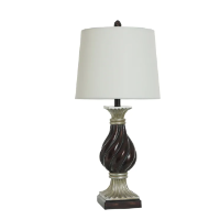 Stylecraft Mahogany & Silver Table Lamp with Round White Shade