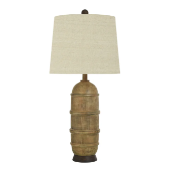 Stylecraft Contoured Bronze Table Lamp with Round Beige Shade