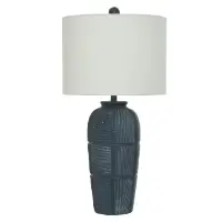 StyleCraft Textured Charcoal Ceramic Table Lamp with Round White Shade