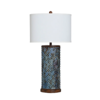 Stylecraft Blue, Green & Brown Opal Ceramic Table Lamp with Round White Shade