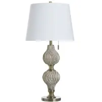 StyleCraft Gold & White Sculpted Table Lamp with Tapered White Shade