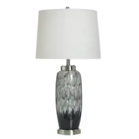 Stylecraft Silver & Black Glass Table Lamp with Tapered Linen Shade