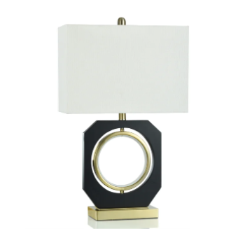 Stylecraft  Black & Gold Open Circle Table Lamp with Rectangular White Shade