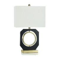 Stylecraft Black & Gold Open Circle Table Lamp with Rectangular White Shade