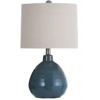 StyleCraft Turquoise Ceramic Table Lamp with Round Linen Shade