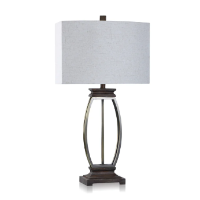 Stylecraft Brushed Nickel & Mahogany Finish Table Lamp with Squared Silver Shade & Cut-Out Accents