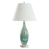 StyleCraft  Blue & Green Abstract Glass Table Lamp with Tapered White Shade