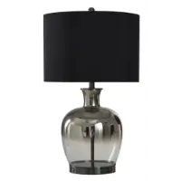 Stylecraft Translucent Charcoal Glass Table Lamp with Round Black Shade