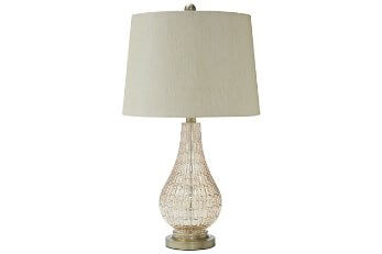 Ashley Sculpted & Textured Clear Glass Table Lamp with Off White Lampshade