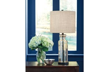 Ashley Sculpted Glass Table Lamp with Linen Lampshade