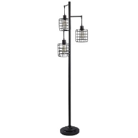 Stylecraft Madison Bronze 3-Arm Floor Lamp with Black Cage Shades