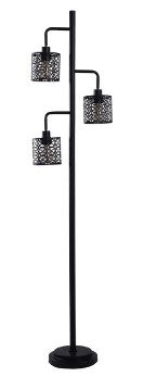 Stylecraft Madison Bronze 3-Arm Floor Lamp with Black Cage Shades & Cut-Out Accents