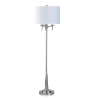 Stylecraft Brushed Steel 3-Light Floor Lamp with Round White Shade