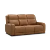 Simon Li Cognac Dual Power Reclining Sofa with Zero Gravity & Contoured Arms