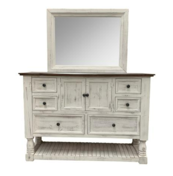 Vintage Furniture Martha Dresser with Mirror in Nero White with Ashe Grey Accents