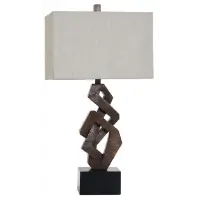StyleCraft Normal Wyatt Rich Bronze & Black Geometric Table Lamp with Rectangular Linen Shade