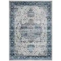 KAS Roxy Ivory Blue Tabriz Area Rug 5 x 7