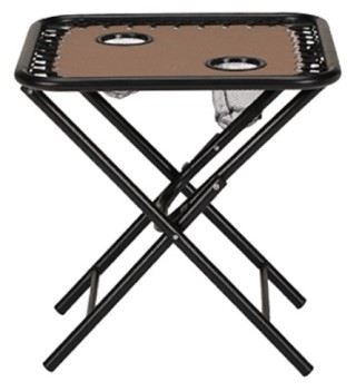 Mocha Mesh Folding Side Table with Cupholders