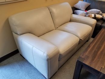 Simon Li Buckley Ivory Leather Loveseat with Blanket Stitching Accents