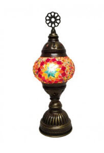 Tribal Home Turkish Antique Bronze Table Lamp with Small Mosaic Glass Shade
