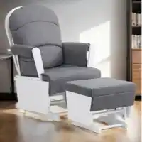 Furniture of America White Glider & Ottoman with Charcoal Upholstery