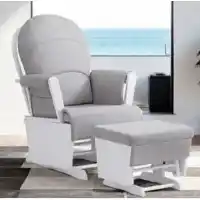 Furniture of America White Glider & Ottoman with Light Grey Upholstery