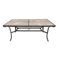 Black Steel Rectangular Outdoor Dining Table with Slate Glass Top