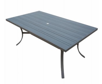 Black Steel Rectangular Outdoor Table with Slat Style Top