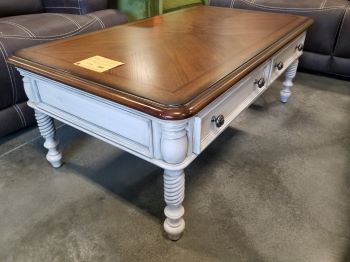 Homelegance Ivory & Hardwood Coffee Table with Turned Legs