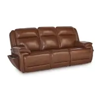 Ashley Healy Pier Chocolate Leather Dual Power Reclining Sofa