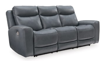 Ashley Mendocino Steel Leather Dual Power Reclining Sofa