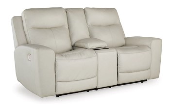 Ashley Mendocino Coconut Leather Dual Power Reclining Console Loveseat